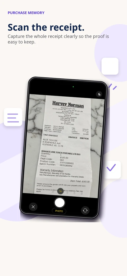 Scan the receipt — supplied app preview