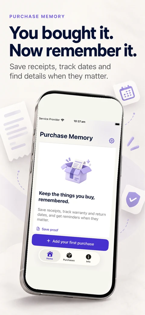 Remember your purchases — Purchase Memory app preview