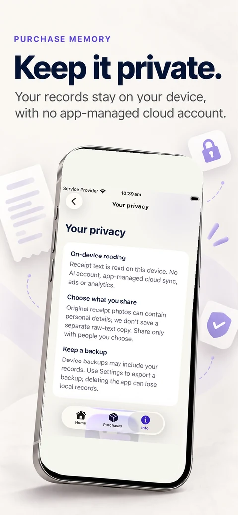 Understand local storage and privacy — Purchase Memory app preview